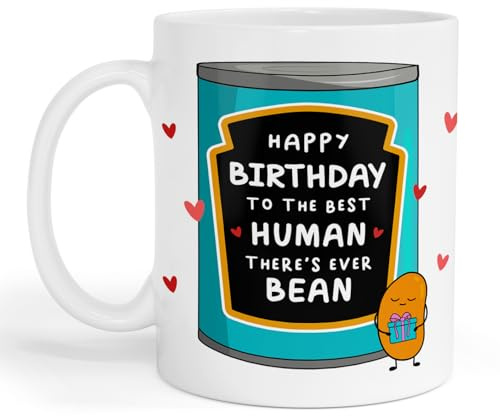KB-Printing Birthday Coffee Mug, 11oz White Ceramic, Funny Bean Design with Hearts