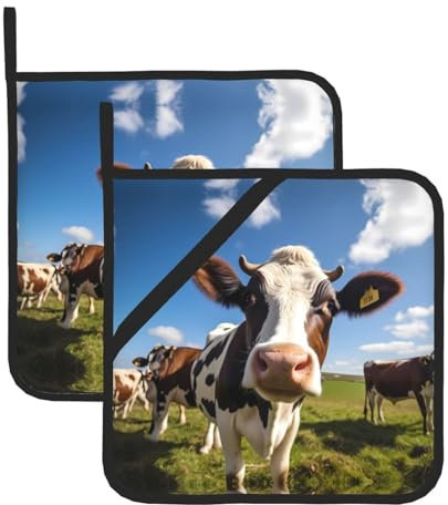 WHJWZY Juego de 2 soportes para ollas, resistentes al calor y duraderas, con diseño de cuerda para colgar, impresión de vaca lechera