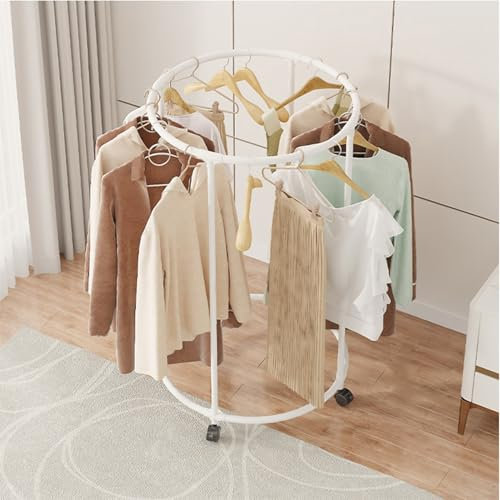 Laohucai Portant à vêtements Rond sur Pied avec roulettes, présentoir Portable pour vêtements de Vente au détail, idéal pour Les Chambres, Les boutiques et Les commerces (75 x 75 x 135 cm)(White)