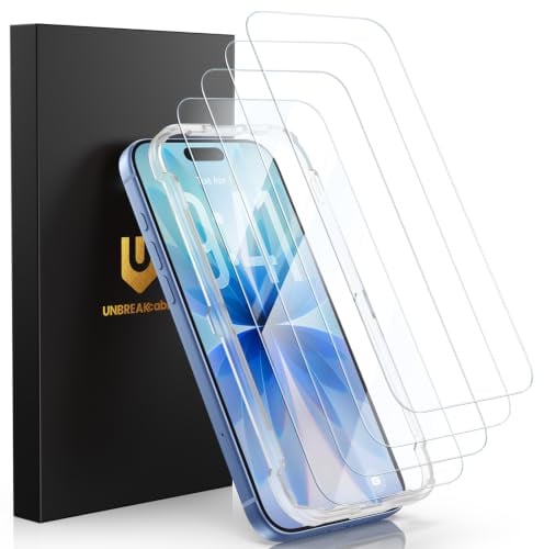 UNBREAKcable für iPhone 17 (6,3 Zoll) für Panzerglas, Schutzglas Displayschutzfolie mit Installationsrahmen, 9H Härte, HD Klar, kratzfest, blasenfrei, hüllenfreundlich, 4 Stück