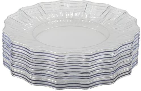 Playlearn Luxia 20Pcs Elegant Reusable Clear Plastic Plates with Ruffled Edge, Crystal Clear Finish, 20 Dessert Plates Set Durable,Plastic Plate Modern Design Tableware for Party & Event