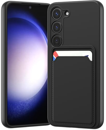 LVVFEI Kartenfach Hülle für Samsung Galaxy S23 5G 6,1 Zoll Silikon hülle mit Kartenhalter Soft TPU Handyhülle für Männer und Frauen Geeignet (Schwarz)