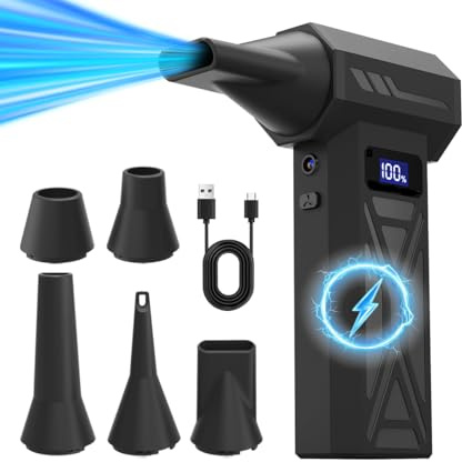 Compressed Air Duster for Computers, 130,000 RPM Electric Air Duster with 4-Speed Power, Reusable Cordless Air Can for PC, Laptop, Keyboard, Car & Electronics Cleaning, LED Light, USB-C Rechargeable.
