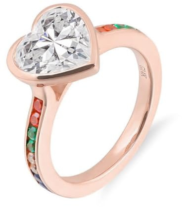 Grewod Wedding Rings for Women 18K Rose Gold Heart Shape with Moissanite Promise Rings Engagement Jewellery Size V 1/2