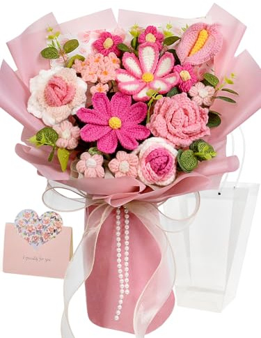Wishwell Pop Crochet Flower Bouquet, Rose Gesang Calla Lily Flowers, Pink | Handmade Knitted Flower Gift for Mum, Girlfriend, Wife, Loved Ones on Mother's Day, Valentine's Day, Birthday, Graduation