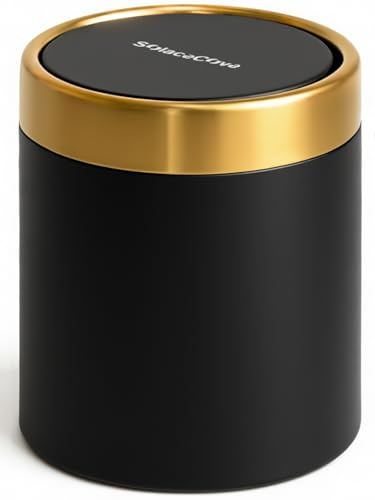 SolaceCove Desk Bin, 1.5L Mini Tea Bag Bin with Swing-Top Lid, 0.4 Gal Stainless Steel Small Desktop Bin, Tea Bags/Garbage Storage for Office, Home, Bathroom, Bedroom, Car, Black