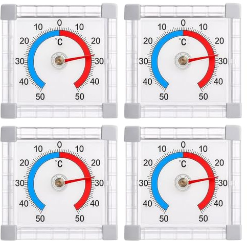 4 Pcs Outside Thermometer, 7.5x7.5cm Self-adhesive Window Thermometer, Outdoor Thermometers Weatherproof for Transparent Surfaces