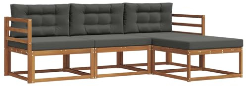 vidaXL Outdoor-Sofagarnitur mit Kissen 4 pcs Natur und Anthrazit, Modernes Outdoor-Lounge-Set, gemütliches Garten-Sofa, modulare Terrassensitzgruppe, langlebige Poolmöbel