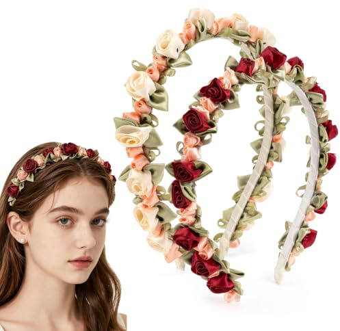 2 Stück Blumen Haarreif,Dirndl Blumenkranz Haarreif,Blumenkranz Haare Oktoberfest Damen,Oktoberfest Accessoires,Trachten Haarschmuck für Party Festival Hochzeit Zeremonie