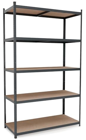 BELKO® Schwerlastregal C226 Anthrazit, 200x120x60 cm, Jumbo Breitspannregal, XXL Lagerregal & Kellerregal, Metallregal 5 Böden, Steckregal bis 900kg belastbar (180kg pro Ebene)