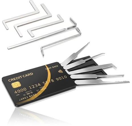 Card Style 10 Pieces Lock Pick and Tension Tool Set Slim Stainless Steel Locksmith Tools for Pin Tumbler Lock Training and Maintenance