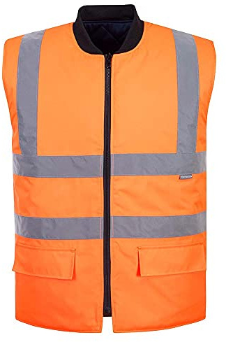 Portwest US469 Reversible Bodywarmer Weste Verschweißte Nähte Normalgröße | Orange, S, EN ISO 20471 Klasse 2, 100% Polyester, Reißverschluss, Reflektierend, Thermo, Schmutzabweisend