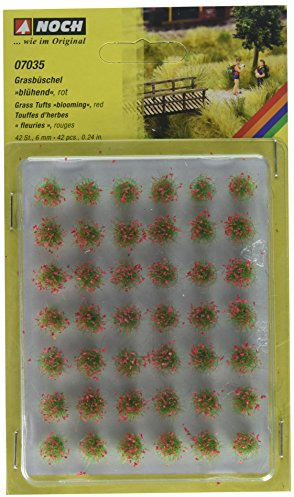 NOCH Grasbüschel Mini-Set „blühend“, mit roten Blüten, 42 Stück, 6 mm hoch, für Modellbau und Miniatur-Deko
