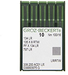 Groz-Beckert 10 agujas de coser de cuero 134 LR con pistón redondo y punta de corte para máquinas de coser industriales (Nm. 100/16)