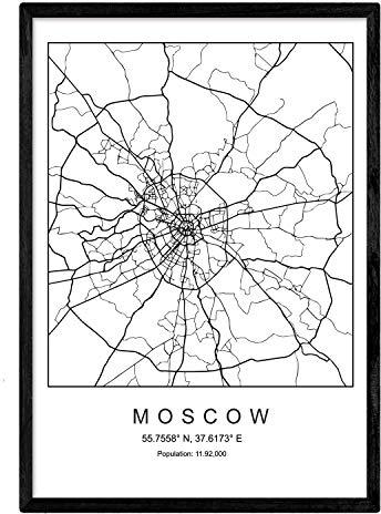 Nacnic Drucken Stadtplan Moskau skandinavischen Stil in Schwarz und Weiß. A3 Größe Plakat Das bedruckte Papier Keine 250 gr. Gemälde, Drucke und Poster für Wohnzimmer und Schlafzimmer