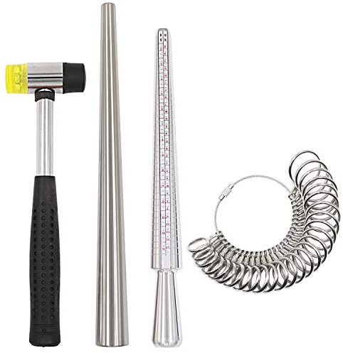 HEYMOUS Ring Mandrel Ring Sizer Measuring Tool Steel Ring Sizing Gauge Sizers Set Rubber Jeweler's Mallet Hammer Metal Finger Size Stick Wire Wrap Rings Tools Jewelry Making Kit