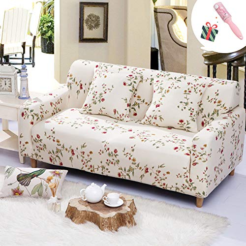 Sofa Überwürfe Sofabezug 3 Sitzer, Morbuy Elastisch Beige Ecksofa L Form Stretch Antirutsch Armlehnen Sofahusse Sofa Abdeckung Hussen für Sofa Couchbezug Sesselbezug (2 Sitzer,Rote Blume)