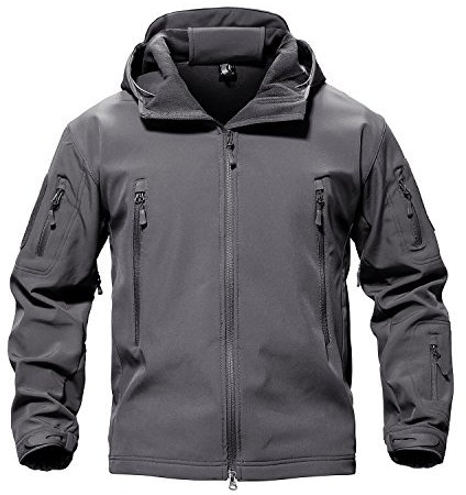 MAGCOMSEN Softshell Jackets Men Hooded Outdoor Windproof Spring Hiking Jacket Men Traveling Camping Raincoat with Fleece Linning, 3XL, Gray