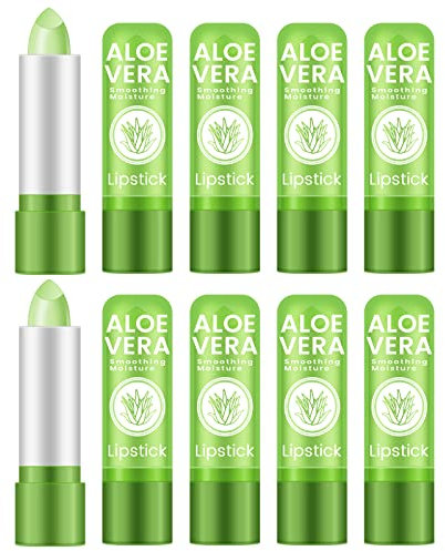Ownest 10 Packs Aloe Vera Lipstick, Long Lasting Nutritious Soothing Lip Balm, Lips Moisturizing Magic Temperature Color Change Lipstick, Lip Care, Update Packaging