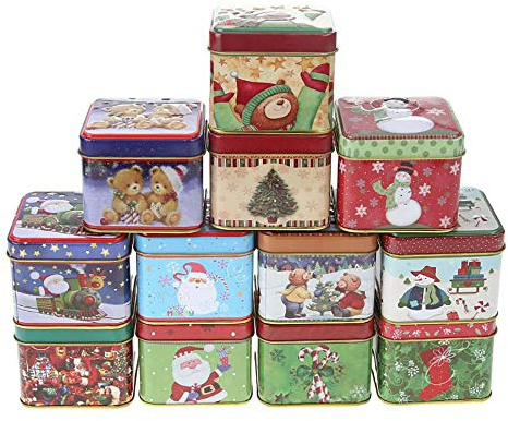 Unique Welinks - 12 scatole di latta natalizie per caramelle, dolcetti, biscotti, cioccolatini, caramelle, decorazioni natalizie A
