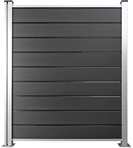 HORI® Design WPC Sichtschutz Komplettset | Stecksystem | Zaun | Garten | Gartenzaun | Lamellenzaun | Windschutz | Zaunelemente 7,16 m I zum Einbetonieren I Anthrazit
