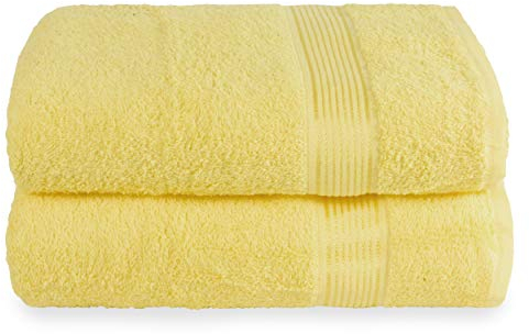 GLAMBURG Baumwolle 2er-Pack Oversized Badetuch-Set 70 x 140 cm, große Badetücher, Ultra saugfähig, kompakt, schnell trocknendes und leichtes Handtuch — Gelb