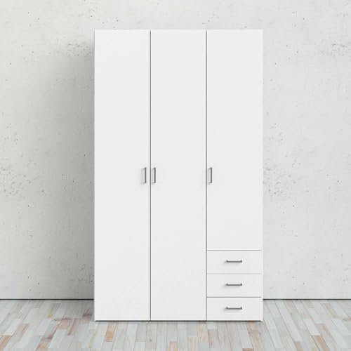 DMORA - Armoire à Trois Portes et Trois tiroirs, Couleur Blanche, Dimensions 115 x 200 x 49 cm