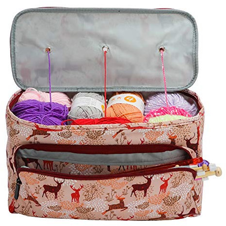 Borsa Maglia Lana Borsa Filati Grande Borsa Porta Lavoro Maglia Uncinetto Organizer Porta Lana e Ferri da Lavoro Contenitore per Filati, Uncinetti, Accessori per Maglieria (Stile 1)