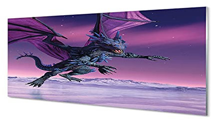 Tulup Glasbild - 125x50cm Wandbild Drache Tiere Dekorative Wohnzimmer Schlafzimmer Wand Bild-Dragon Bunte Sky
