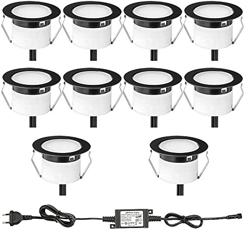 10er Set LED Bodeneinbauleuchten Aussen Warmweiß Ø45mm Terrasse Einbaustrahler Led Terrassenbeleuchtung 12v, IP67 Wasserdicht mini LED spot Boden Licht für Küche Garten Treppen