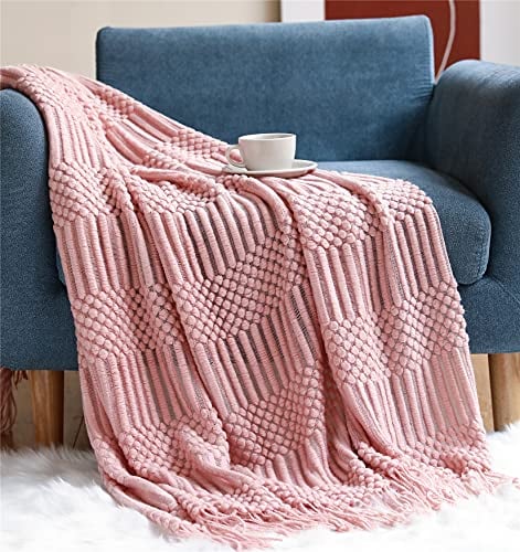 Hayisugal Tagesdecke Wohndecke Boho Decke weich Gestrickte Decke Wendedecke Kuscheldeck Sofadecke Couchdecke überwurf Decke, Rosa, 130 x 200cm