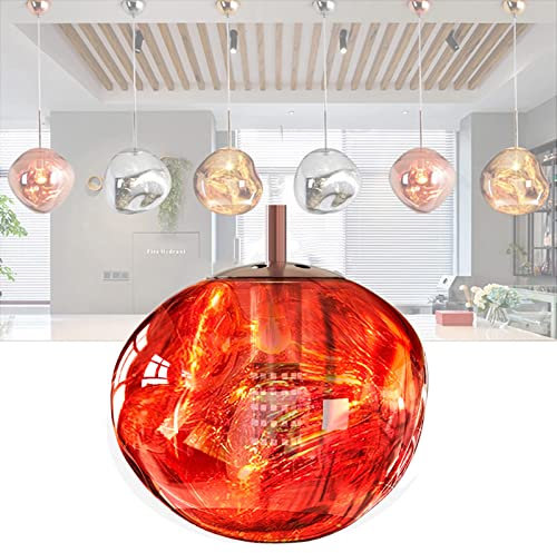 Lustre Salon Moderne, Lustre Boule Verre, Suspensions D'éclairage Intérieur, lustre led Réglable en Hauteur, luminaire Suspension Ampoule E14, Suspension Boule Verre pour Chambre Couloir,Rouge,150mm