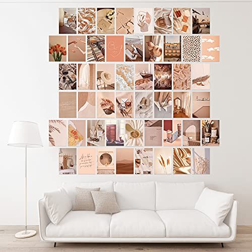 MOSNOW 50 Stück Ästhetisches Bild für Wandcollage, Beige Bilder Wall Collage Kit Warme Creme Room Decor Wandbilder Wohnzimmer Schlafzimmer