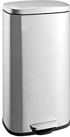 EVRE Stainless Steel Waste Bin with non-slip Pedal for Kitchen Office Bathroom Waste (30L Oval)