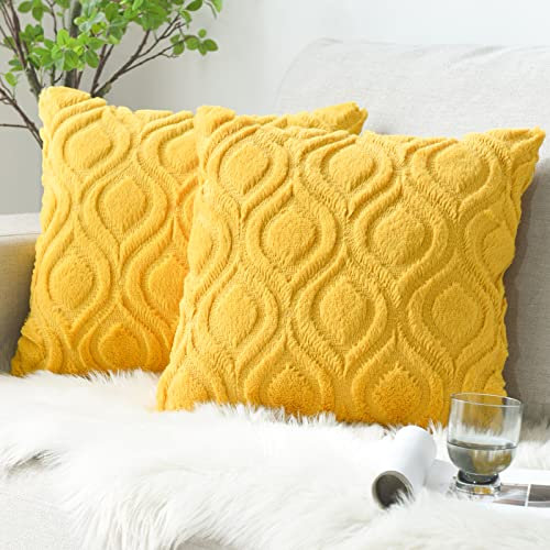 Sunia 2er Set Sofakissen aus Wollmischung Dekokissen Weihnachten Deko Kissenbezug Couchkissen Zierkissenbezug für Wohnzimmer Bett Sofa Schlafzimmer Couch 45x45 cm Gelb