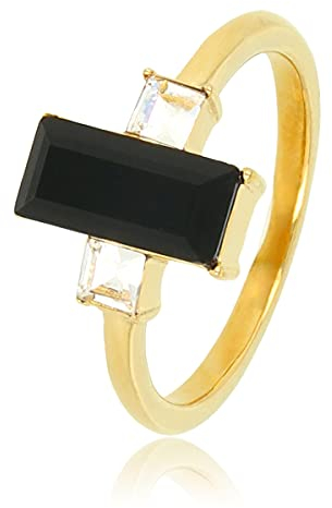 My Bendel Ring Gold mit großem schwarzem Stein und kleinem Zirkoniumdioxid- Stylischer Ringe für Damen - Bleibt schön und Verfärbt nicht - Stapeln Ringe - mit Luxuriösen Geschenkverpackung
