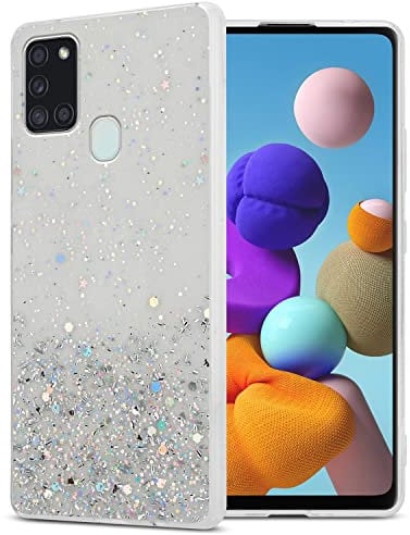 Cadorabo Hülle kompatibel mit Samsung Galaxy A21s Rundumschutz TPU Silikon Case Mädchen Glitzer Strass Design Slim Kratzfest Weiche Gummi Bling Schutzhülle für Samsung Galaxy A21s in Transparent