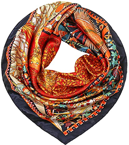 MAIRY Schal Damen Sommer Leicht Designer Tuch Seide Damen Seide Schal Super Weicher Schlauchschal Orange Modischer Tuch Satin Halstücher Geschenkidee für Frauen M0422