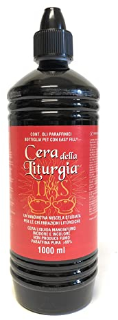 ET Cera della liturgia - Cera liquida per lampade in Bottiglia da 1 litro- Confezione da 12 Pezzi