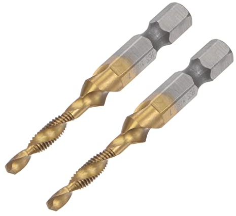 sourcing map Combination Drill and Tap Bit, 1/4 Hex Shank M4 x 0.7 Metric Titanium Coated High Speed Steel 4341 Spiral Flute Drilling Tapping Tool 2pcs