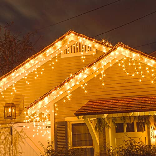 Zorela Luci Natale Esterno Cascata 10M 400 LED Tenda Luminosa Esterno Natale Prolungabile Luci di Natale Cascata di Stalattiti con 8 Modalità Impermeabile per Balcone, Tetto, Giardino - Bianco Caldo