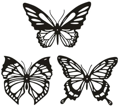 Amosfun Home Decor 3Pcs Black Iron Wall Decor Metal Wall Art 3D Butterflies Wall Sculpture Fence Art Hanging Decorations for Outdoor Garden Yard Decoration Wall Decor Wall Stickers