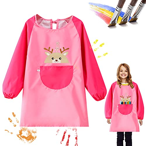 ENAIAH Malschürze Kinder Wasserdicht Malkittel mit Ärmeln für Schule Kunst Malerei Kochen Essen Labor 2-8 Jahre (Rosa)