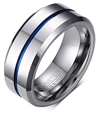 Bishilin Wolframcarbid Ring Männer, Silber Ring Personalisiert Bandring 8MM Hochglanzpoliert Freundschaftsring Paterring mit Gravur für Herren Größe 55 (17.5)