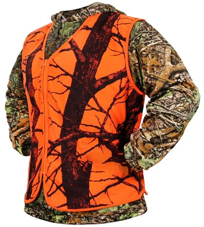 Volein Blaze Orange Camo Hunting Vest,Lightweight,Zipper Closure (XL)
