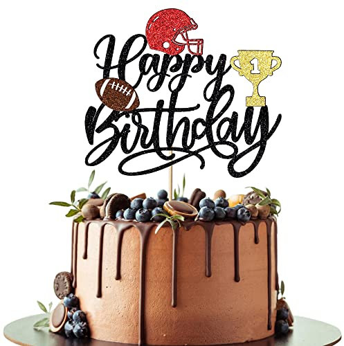 Leetaivie Happy Birthday Tortenaufsatz, Fußball-Geburtstagskuchenaufsatz, Rugbyball, Trophäe, Sport, Spieltag, Super Bowl Touchdown-Themen-Dekorationen, Fußball-Sportthema, Jungen und Mädchen,