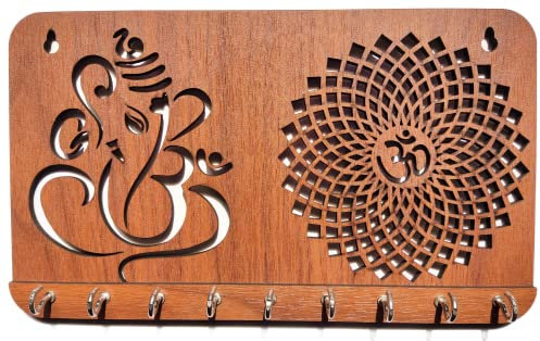 My Dream Carts Ganesha Porte-clés Om Chakra pour articles de décoration d'intérieur | Élégant porte-clés mural | Support de porte-clés en bois pour décoration de bureau | Organiseur de clés en bois