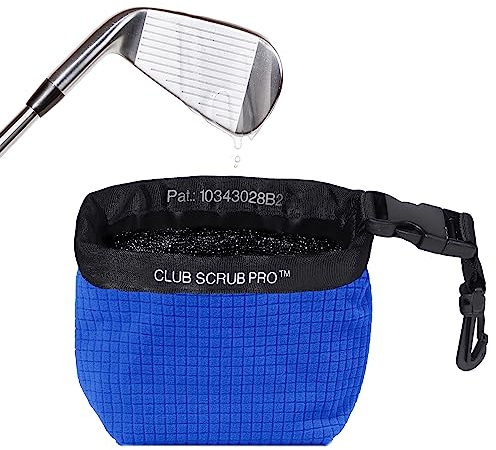 Club Scrub Reinigungsbeutel für Golfschläger/Bälle, wasserdichtes Futter, Clean-Face-Technologie, trockene Mikrofaser-Außenseite, Abnehmbarer Clip, maschinenwaschbar, reinigt Schlägerrillen, Blau Pro