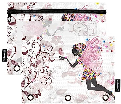 ISAOA Federmäppchen mit Reißverschluss, 3 Ringe, magische Fee, Mädchen, Blumen, Schmetterling, Kosmetiktasche, 2 Stück, wasserdicht, #10, one sizex2, Make-up-Tasche