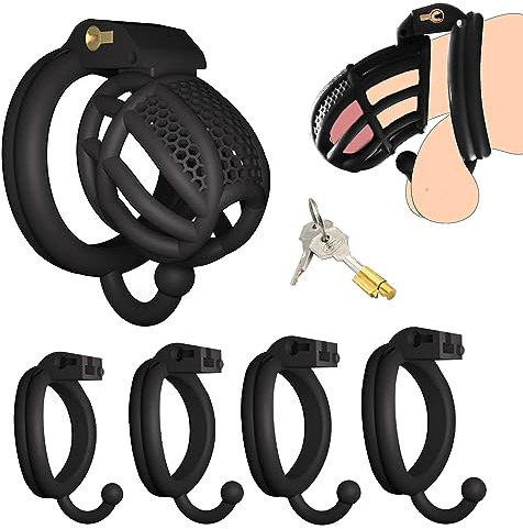 BDSMJOY Sex Spielzeug für die Männer,Peniskäfig mit Cockringe extrem,Chastity Cage Male mit Hodensackhaken,Keuschheitsgürtel für Herren extrem,Keuschheitskäfig Herren extrem Penis Cage (Schwarz)